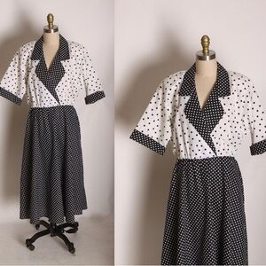 1980’s Vintage Black & White Polka Dot Short Sleeve Fit & Flare Dress by Caliche